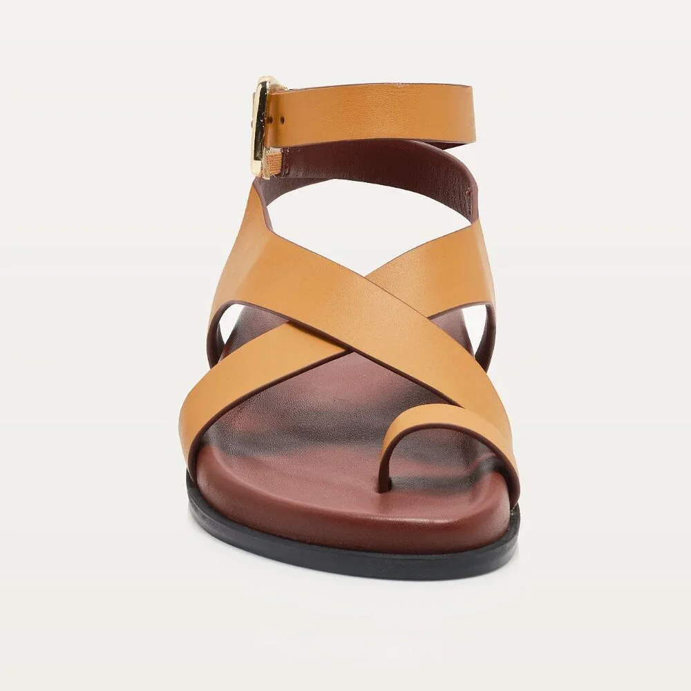 Free People Tan Leather Crisscross Ankle Strap Sandals